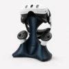 wolfmotion meta quest 3 vr stand holding a quest 3 headset and two controllers in blue galaxy finish